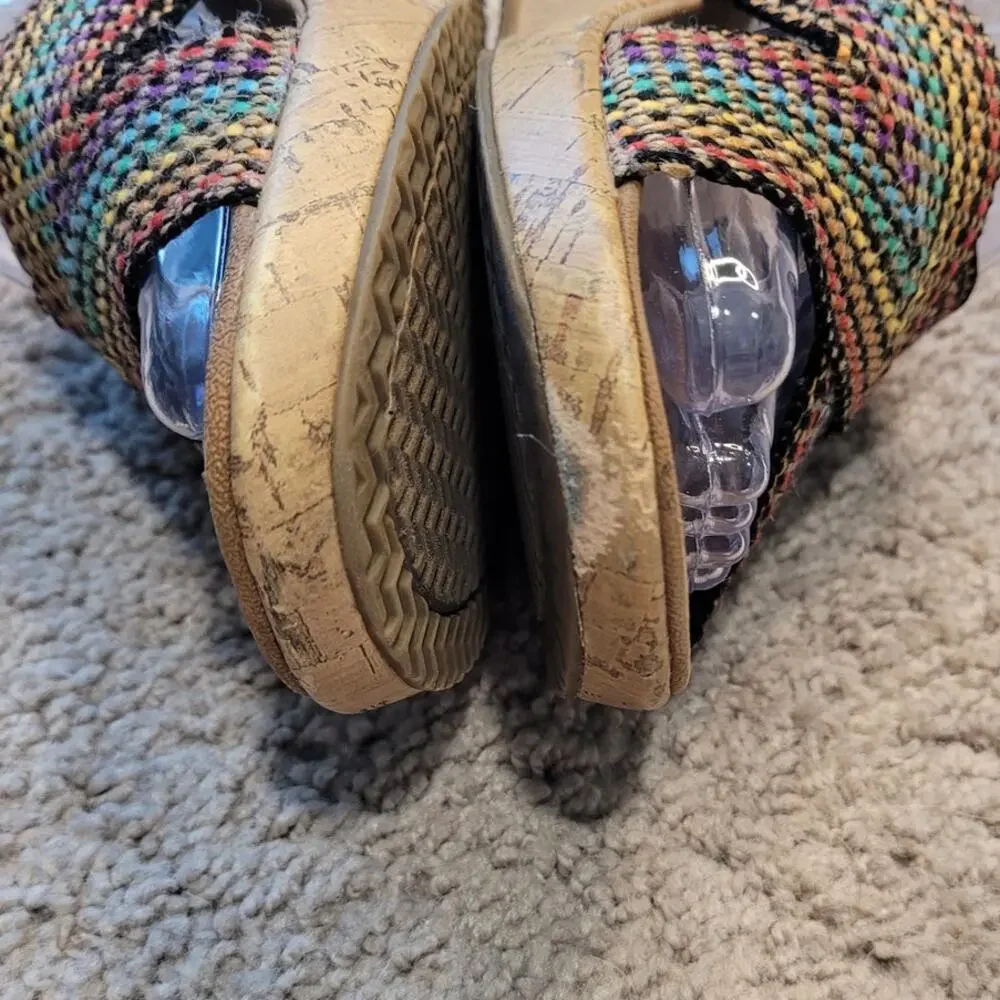 Skechers Luxe Foam Multi Color Woven Wedge Sandal 38554 Womens 8.5 Cork Platform